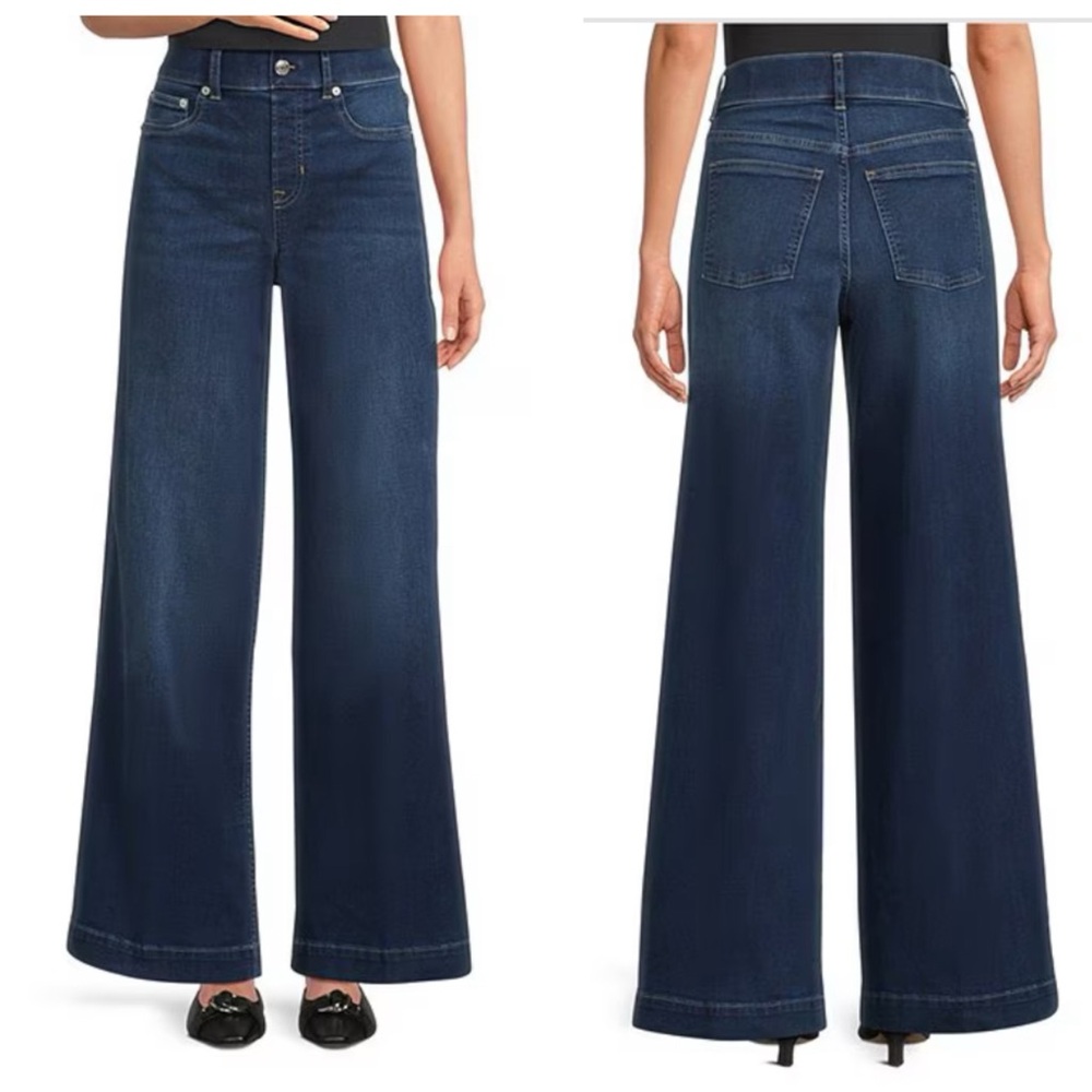 SPANX Wide Leg Denim Jeans Raw Dark Indigo Pull On Stretch 20547R Womens 1X